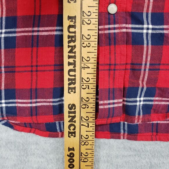 Lucky‎ Brand Pearl Snap Flannel Shirt Mens Medium Red Plaid Western Rodeo - Picture 5 of 6